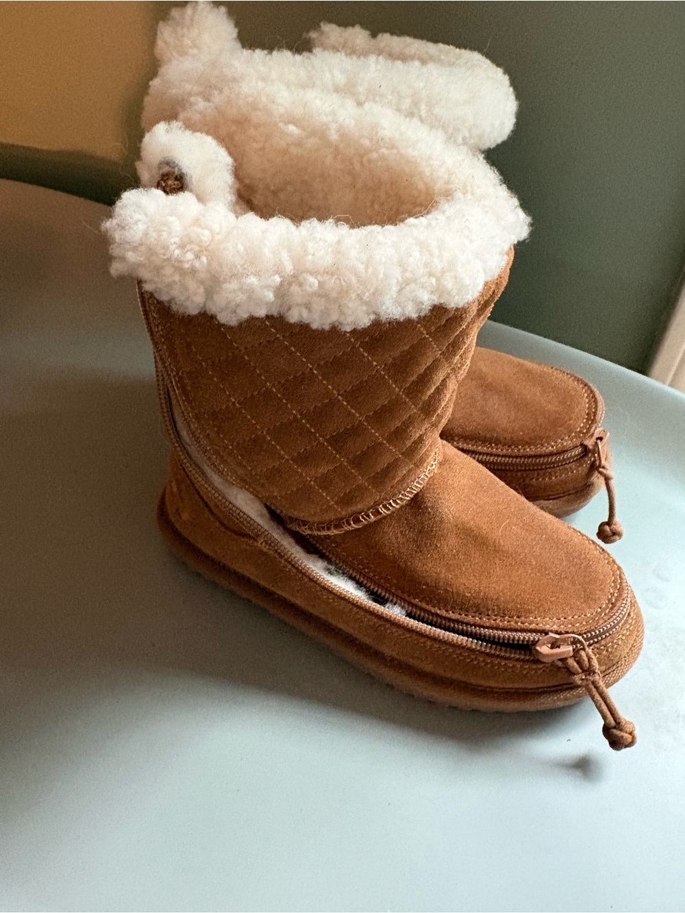 Kids Cozy Shearling-Lined Brown Suede Boots